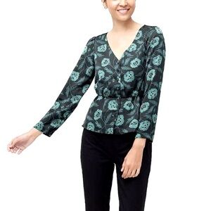 J Crew Satin Back Crepe Peplum Blouse Size 8 Poppy Floral Business Casua…